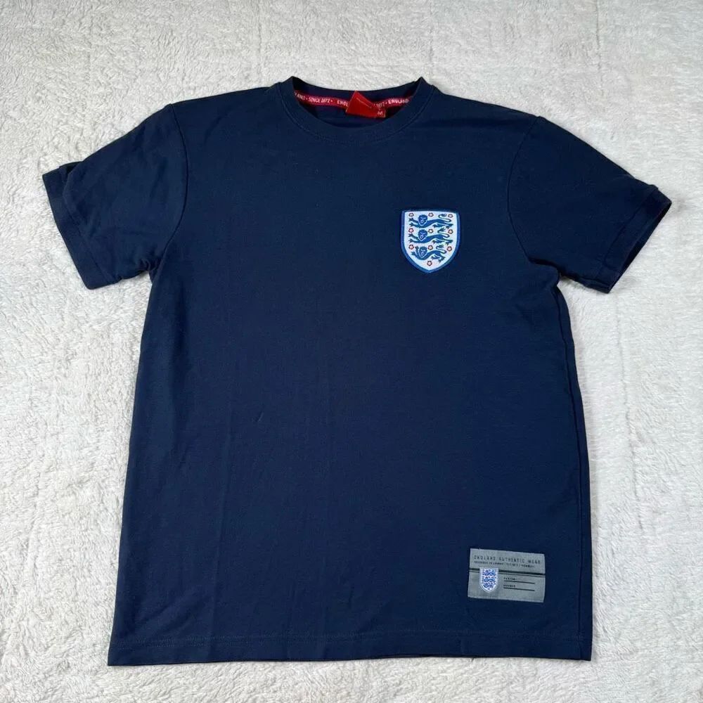 England Shirt Men Small National Team Spell Out Football Soccer Navy T Shirt